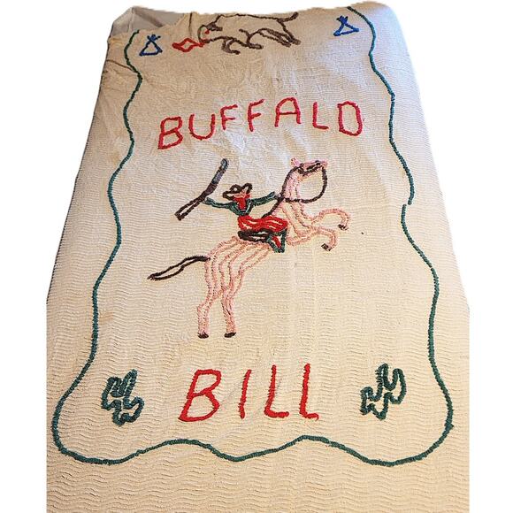 50s Vintage Buffalo Bill Twin Size Chenille Bedspread - Picture 6 of 11